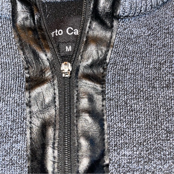 Vintage Alberto Cardinali Men’s Sweater Faux Leather Shoulder Detail Size M Gray - Picture 3 of 6
